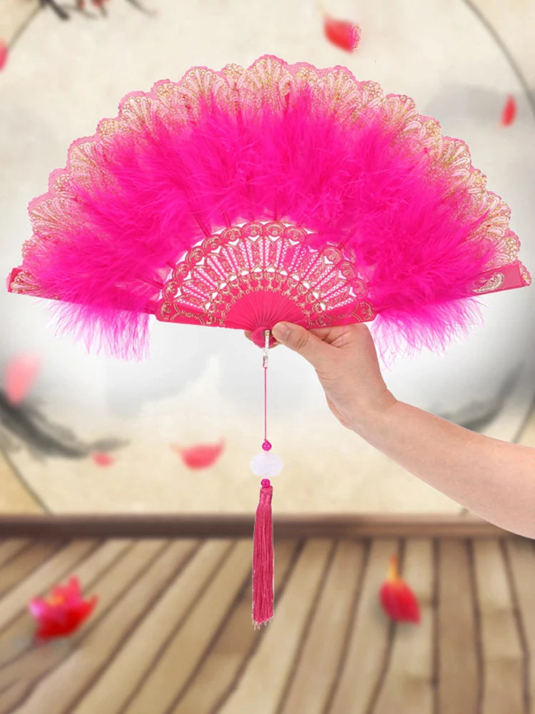 Gothic Feather Folding Hand Fan – Wedding, Dance & Photo Prop Feather Hand Fan SPOT