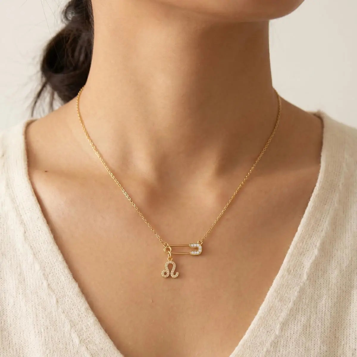 Zodiac CZ Pendant Necklace – Gold Plated Stainless Steel Pendant Necklace SPOT