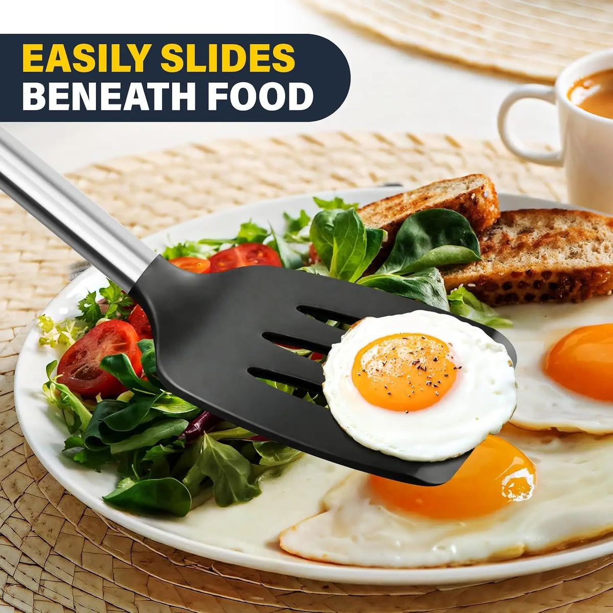 2-Piece Silicone Spatula Set – Solid & Slotted Turner, Steel Handle Silicone Spatula Set SPOT