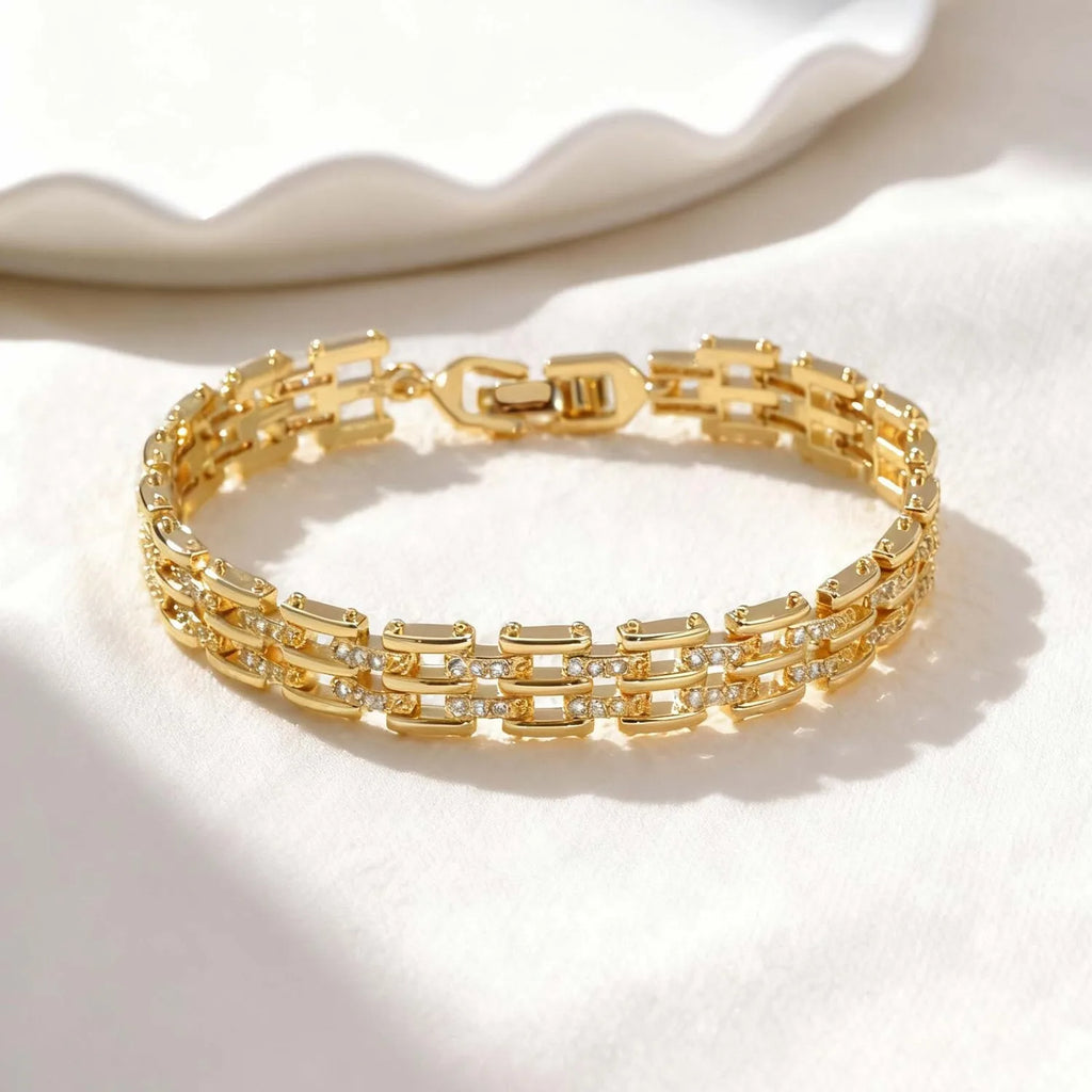 Chunky Gold CZ Chain Bracelet – Adjustable Stackable Women's Chain Link Bracelet SPOT