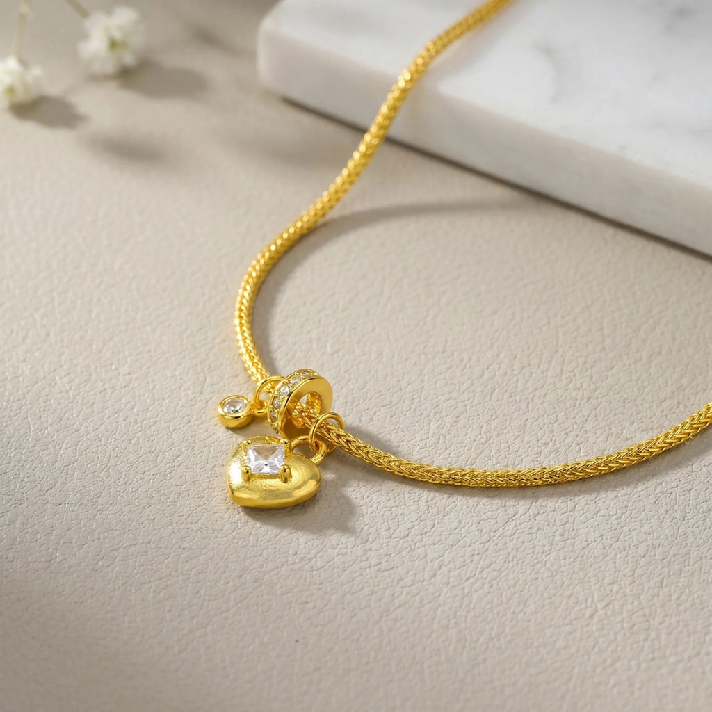 18K Gold Heart Lock Pendant Necklace – Zircon Wheat Chain Women Pendant Necklace SPOT