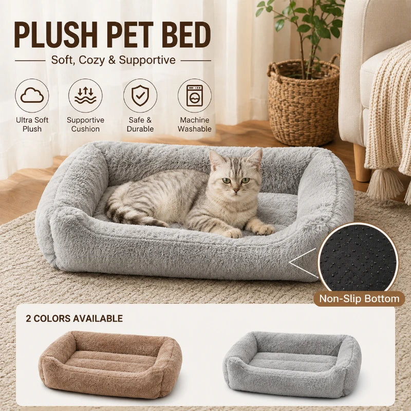 Plush Bolster Pet Bed – Washable & Non-Slip for Cats & Dogs Bolster Pet Bed SPOT
