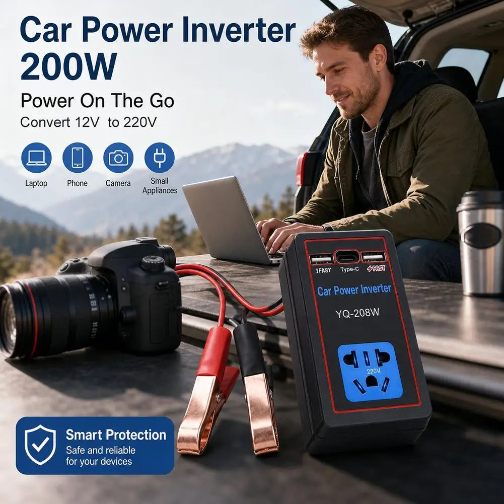 Car Power Inverter 12/24V to 110/220V with USB & Battery Clips Car Power Inverter SPOT