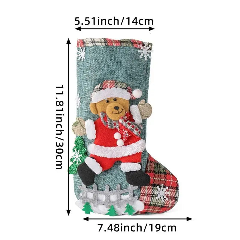 Linen Christmas Stockings 3D Reindeer & Santa – Reusable Décor Christmas Stocking SPOT A4