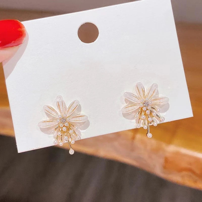 Flower Pearl Tassel Drop Earrings – Wedding & Party Jewelry Drop Earrings SPOT 1 Pair