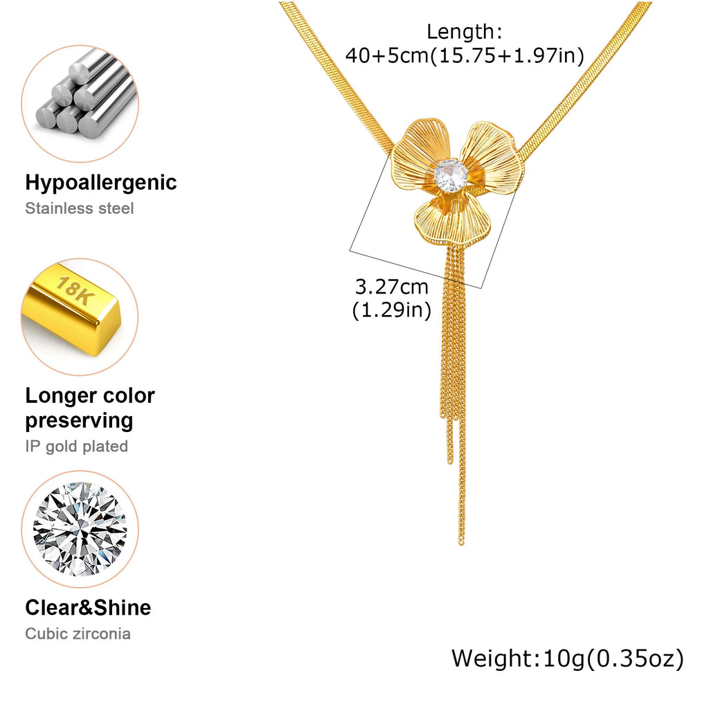 Flower Tassel Necklace Zirconia Snake Choker – Gold, Women Pendant Necklace SPOT