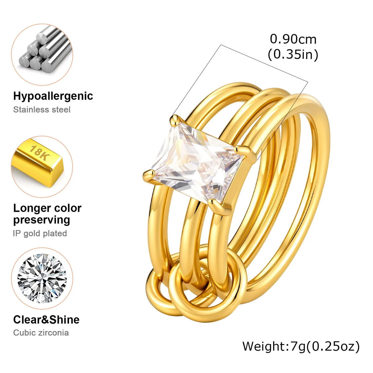 Multi-Layer CZ Open Ring – 18K Gold Plated Stainless Steel Stackable CZ Ring SPOT