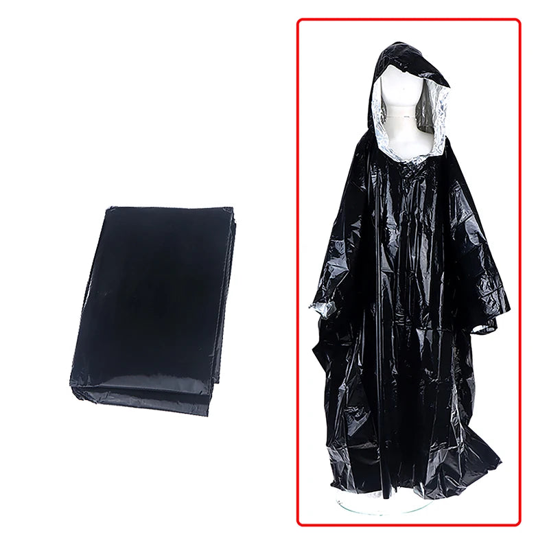 Waterproof Emergency Rain Poncho & Thermal Blanket – Hooded Emergency Rain Poncho SPOT Black
