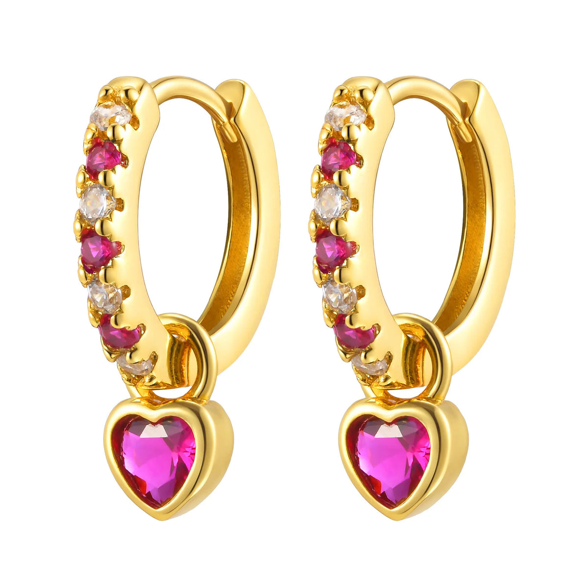 Women's Huggie Hoop Earrings – Heart CZ Dangle, Gold Plated Huggie Hoop Earrings SPOT EBD-460G03