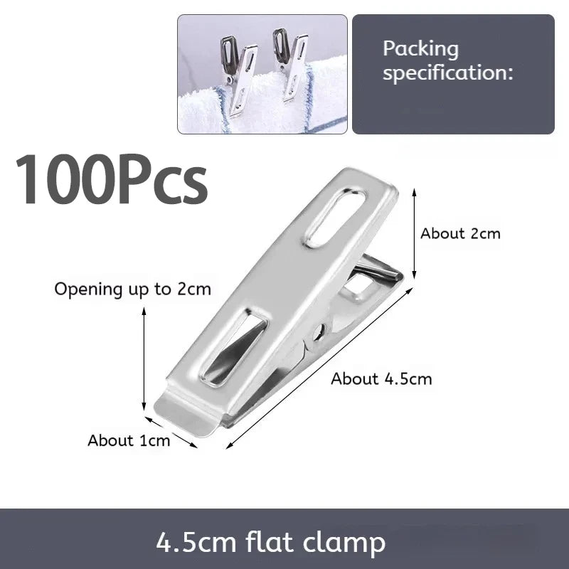 Stainless Steel Clothespins 20/100-Pack – Flat Binder Clips Clothespins Clip Set SPOT 100Pcs