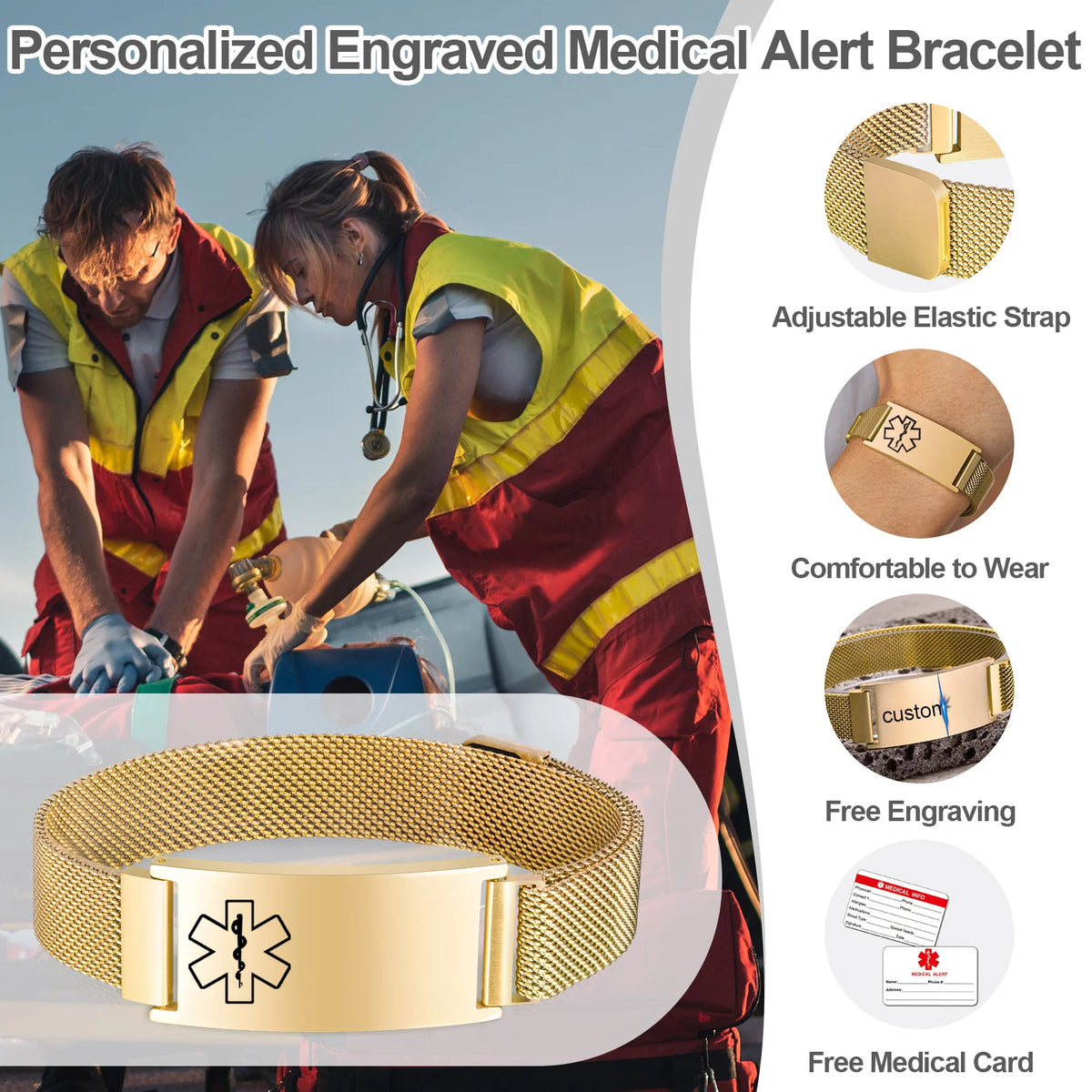 Personalized Medical Alert ID Bracelet – Free Engraving | Stainless Steel Medical ID Bracelet SPOT