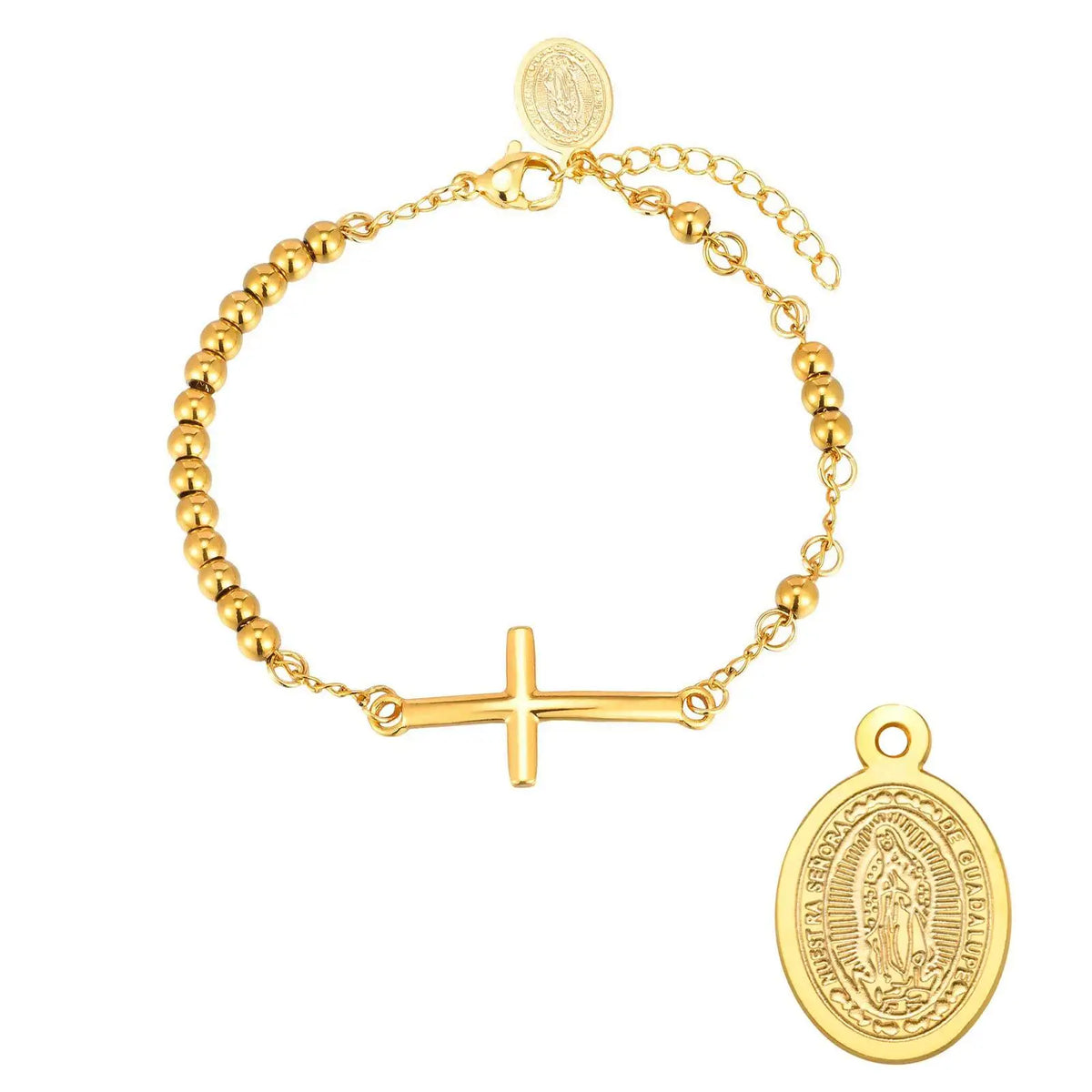 Virgin Mary Cross Bracelet – Triple Tone Rosary Bead for Women Religious Bracelet SPOT BR-2584G