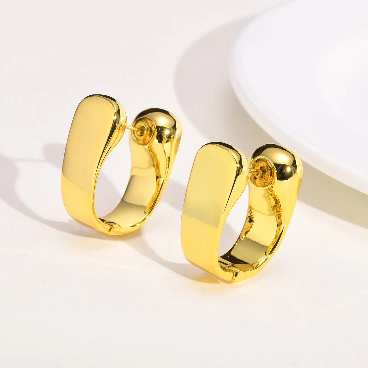 14K Gold Plated Geometric Huggie Hoop Earrings | Hypoallergenic Huggie Hoop Earrings SPOT