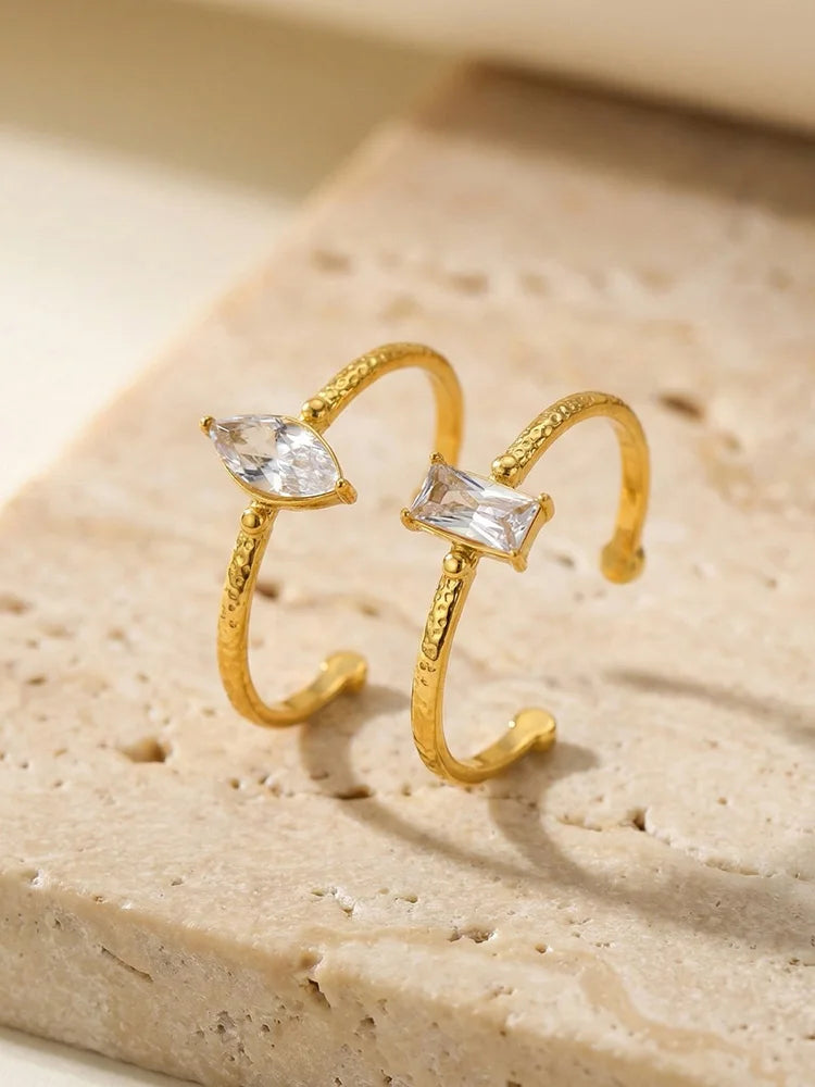 Meaeguet Square CZ Adjustable Ring | 18K Gold Stainless Steel Fashion Ring SPOT