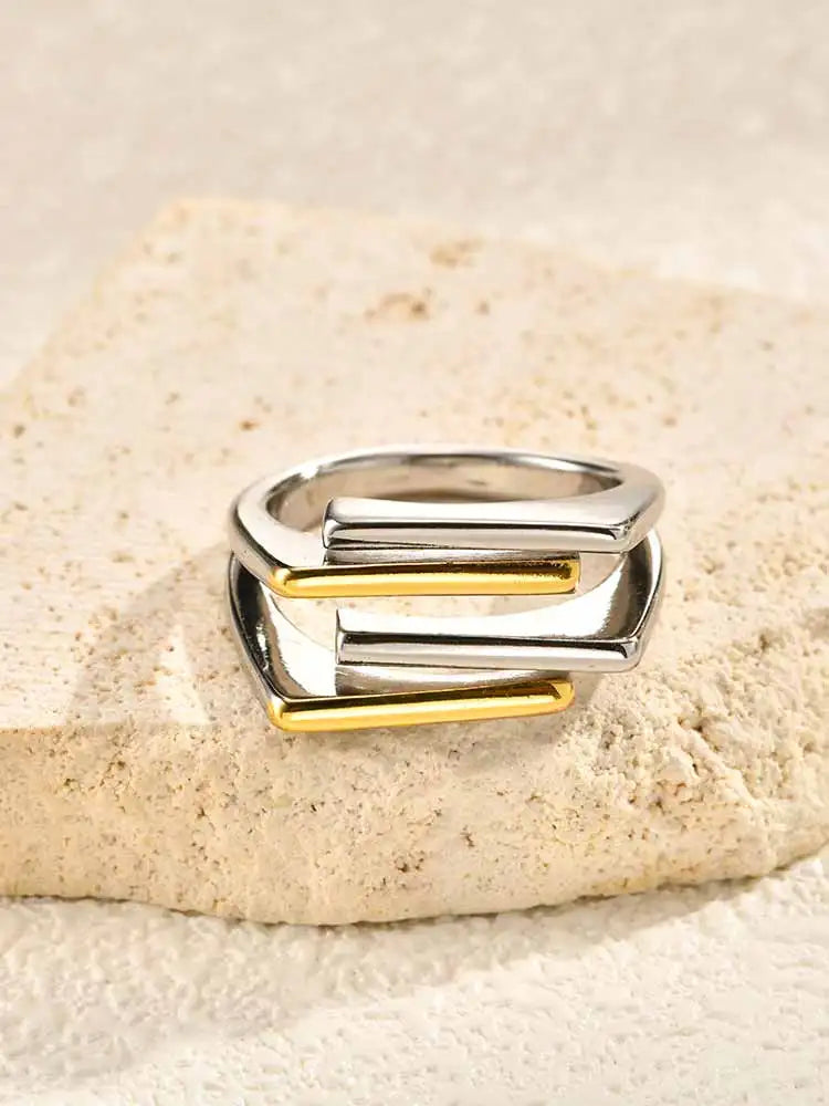Meaeguet Geometric 18K Gold Plated Women's Ring – 3-Layer Fashion Ring SPOT
