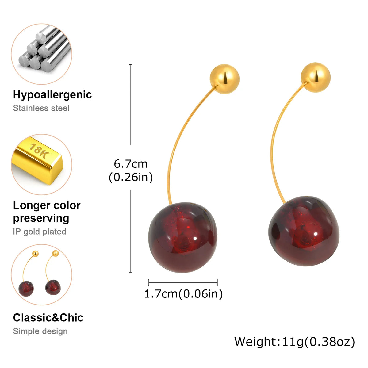 Sweet Cherry Dangle Earrings – Stainless Steel Kpop Jewelry Dangle Earrings SPOT ED-826G