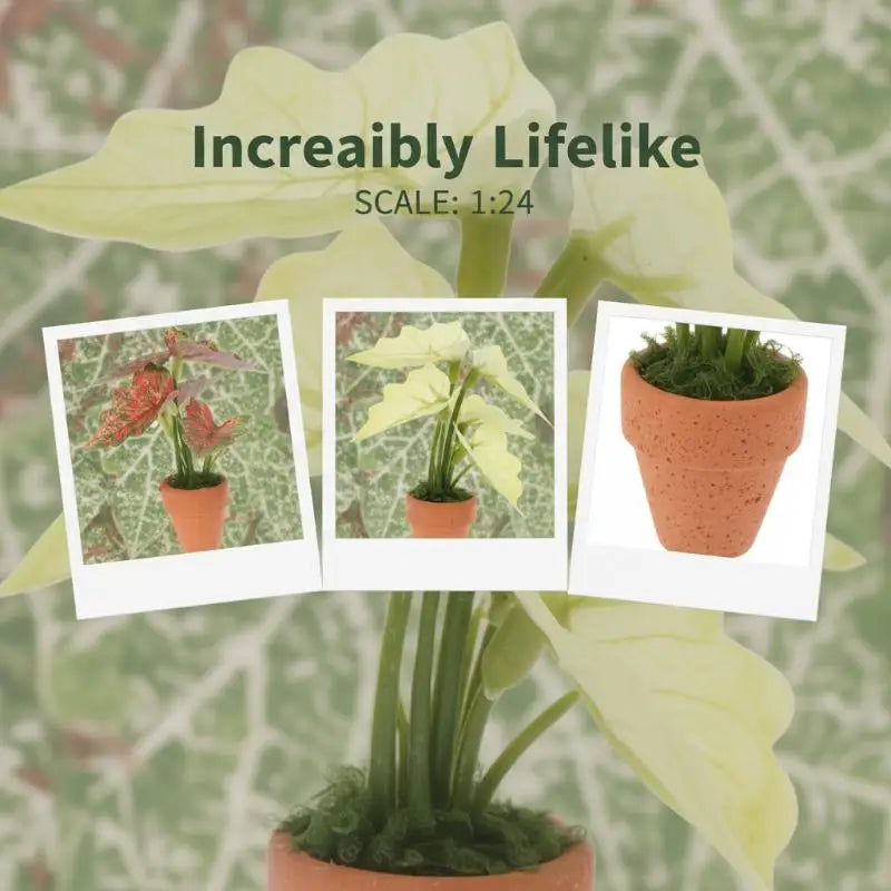 Mini Artificial Taro Potted Plant – 1:12 Dollhouse Ornament Miniature Plant Ornament SPOT