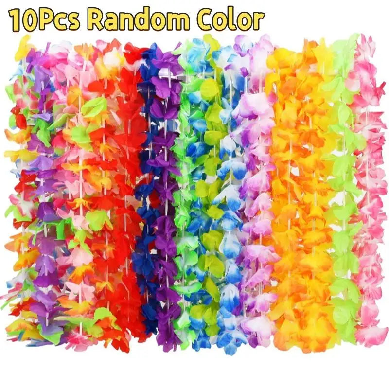 10-Pack Hawaiian Flower Lei Necklaces – Luau Party Garlands Costume Lei Necklace SPOT A1