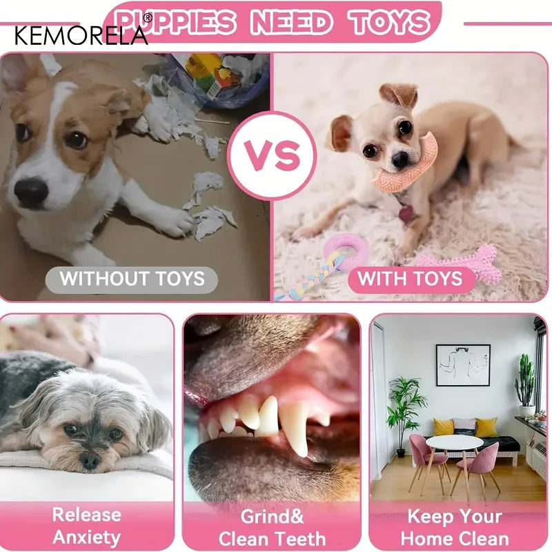 KEMORELA 6-Piece Dog Chew Toy Set – Bones, Ball & Donut Dog Chew Toy Set SPOT