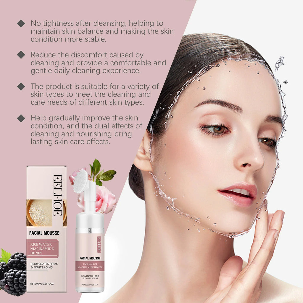 EELHOE Rice Water Cleansing Mousse – Brightening Foam Face Wash Foaming Facial Cleanser SPOT
