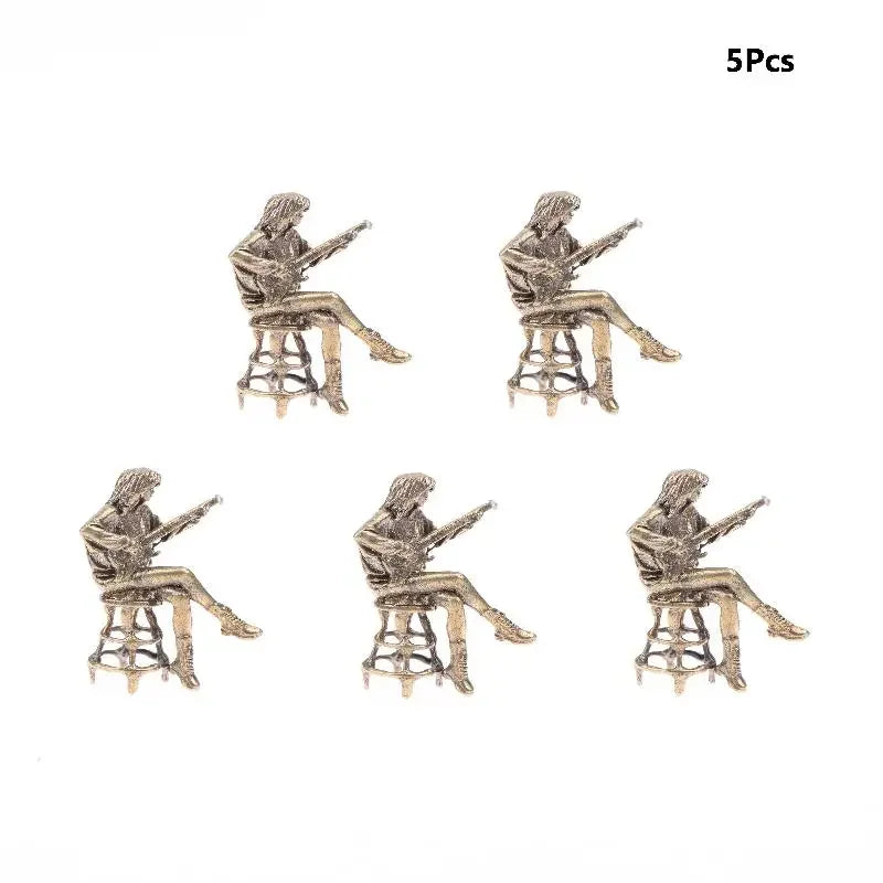 Vintage Female Guitarist Brass Mini Figurine | Retro Décor Decorative Figurine SPOT 5Pcs