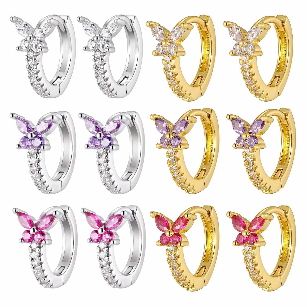 Marquise Zirconia Flower Hoop Earrings – 18K Gold Plated Huggies Hoop Earrings SPOT