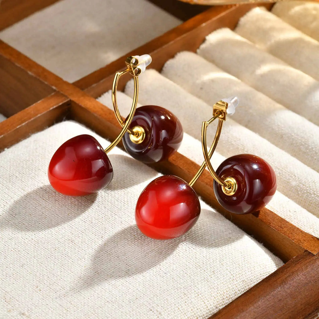 Sweet Cherry Dangle Earrings – Stainless Steel Kpop Jewelry Dangle Earrings SPOT