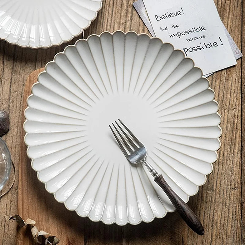 Embossed Shell-Edge Ceramic Plate – 8" & 10.5" Salad & Steak Ceramic Dining Plate SPOT