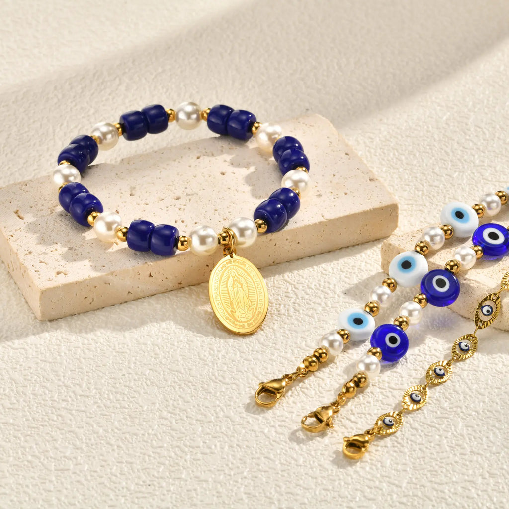 Evil Eye Stack Layered Bracelets – Stainless Steel Adjustable Stacked Bracelet Set SPOT
