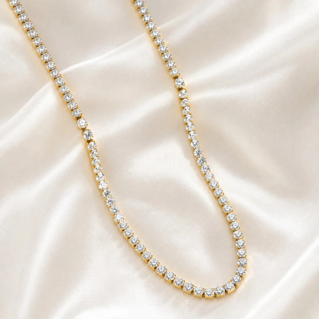 Women's CZ Tennis Necklace – Stainless Steel Iced Out Choker CZ Tennis Necklace SPOT