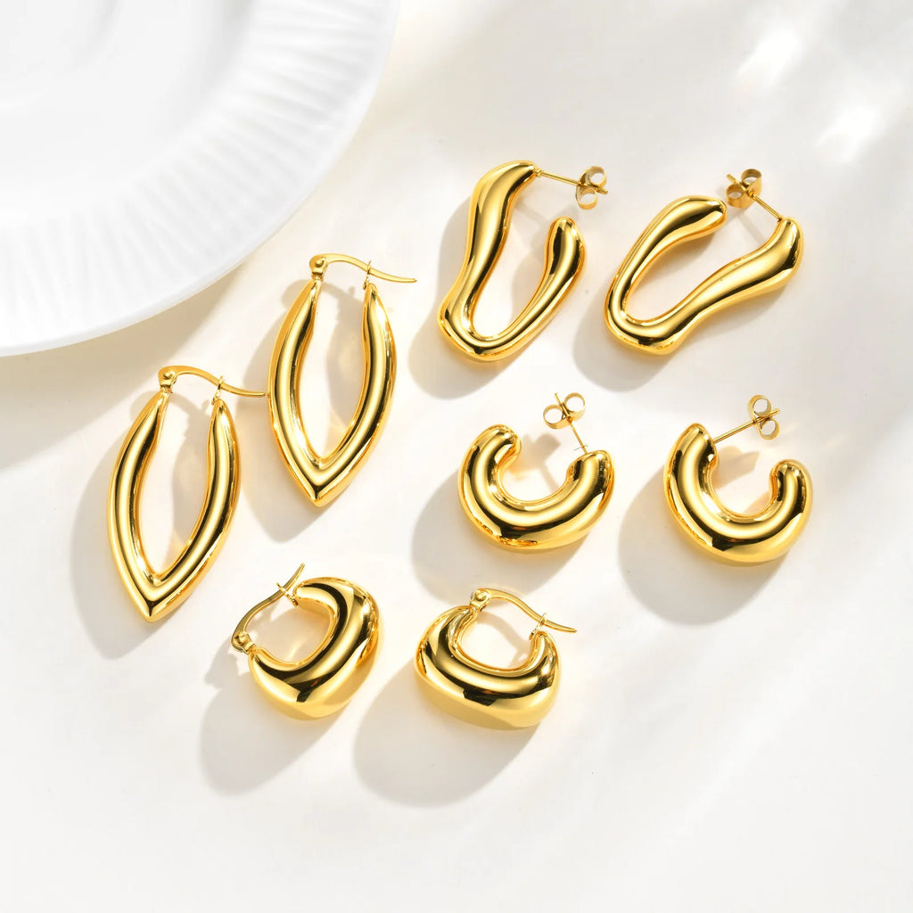 Geometric Gold Hoop Earrings – Stainless Steel, Non-Tarnish Hoop Earrings SPOT