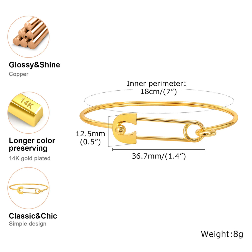 Meaeguet Gold Safety Pin Bangle Bracelet – Copper Cuff Cuff Bangle Bracelet SPOT