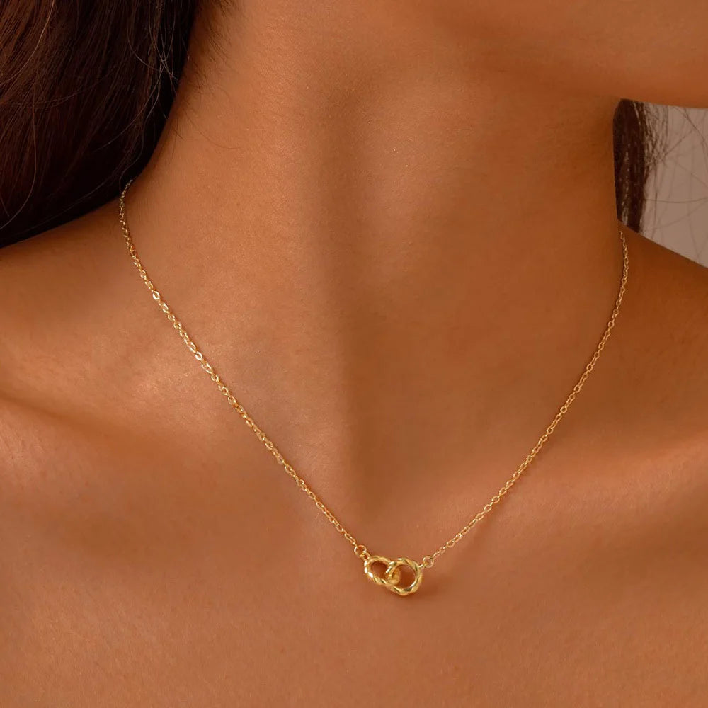 Twist Double Rings Choker Necklace – Gold Stainless Steel Pendant Choker Necklace SPOT Default Title
