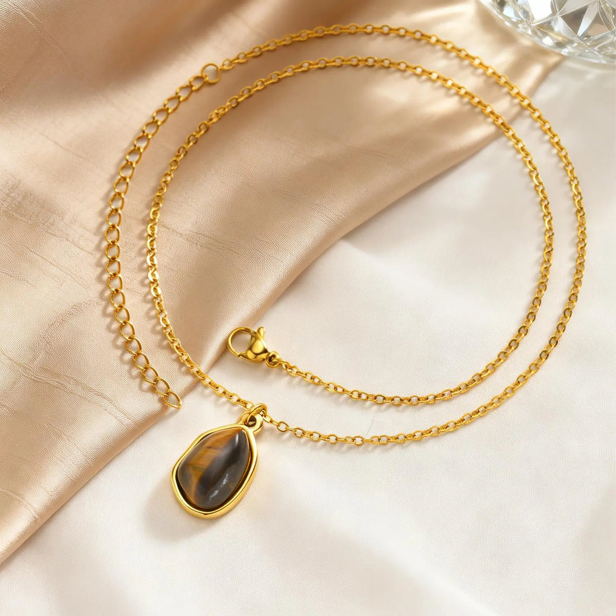 Teardrop Tiger Eye Pendant Necklace – 18K Gold Plated Women Pendant Necklace SPOT