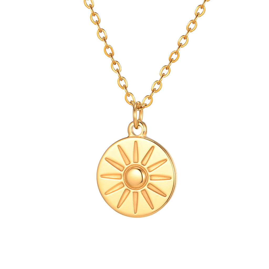 Sun Coin Pendant Necklace – 18K Gold Plated Medallion Women Pendant Necklace SPOT Default Title