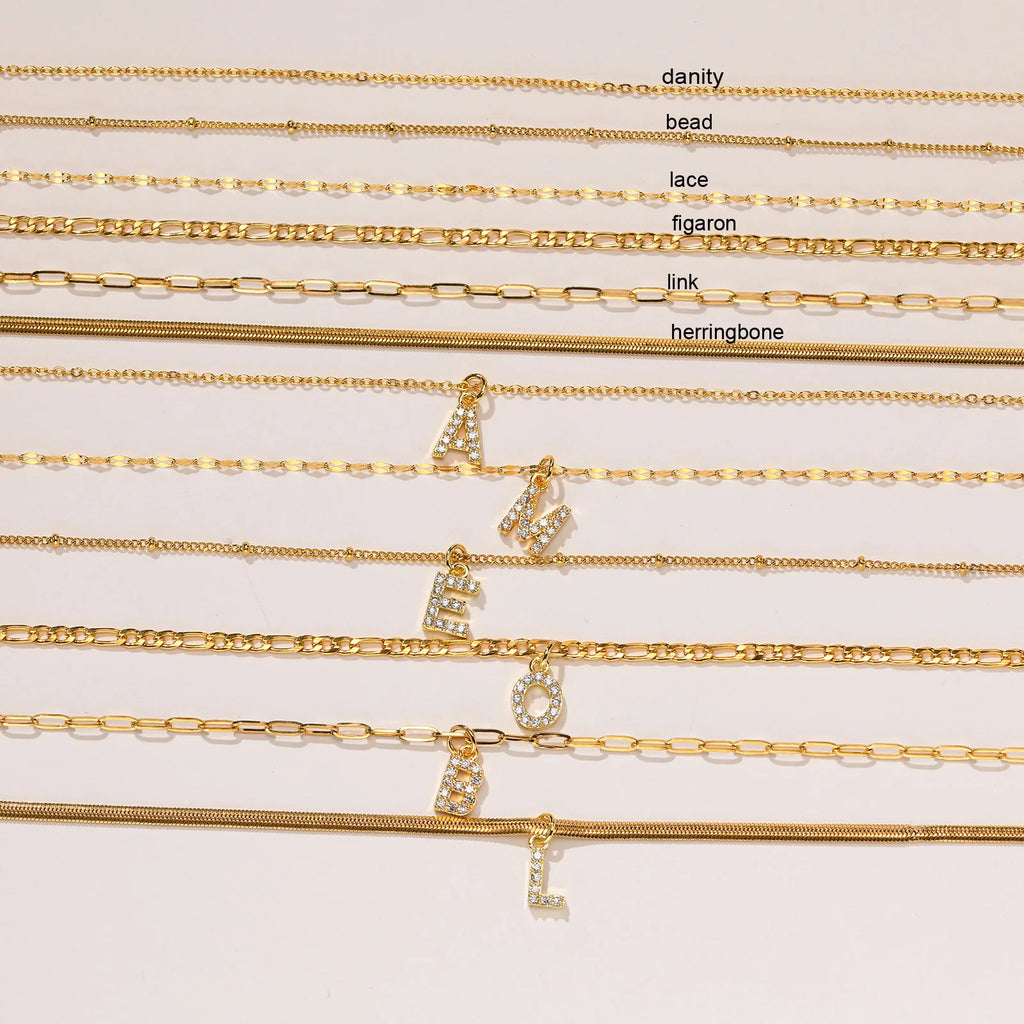 Zirconia Initial Letter Necklace – Gold Snake Chain A–Z Initial Pendant Necklace SPOT