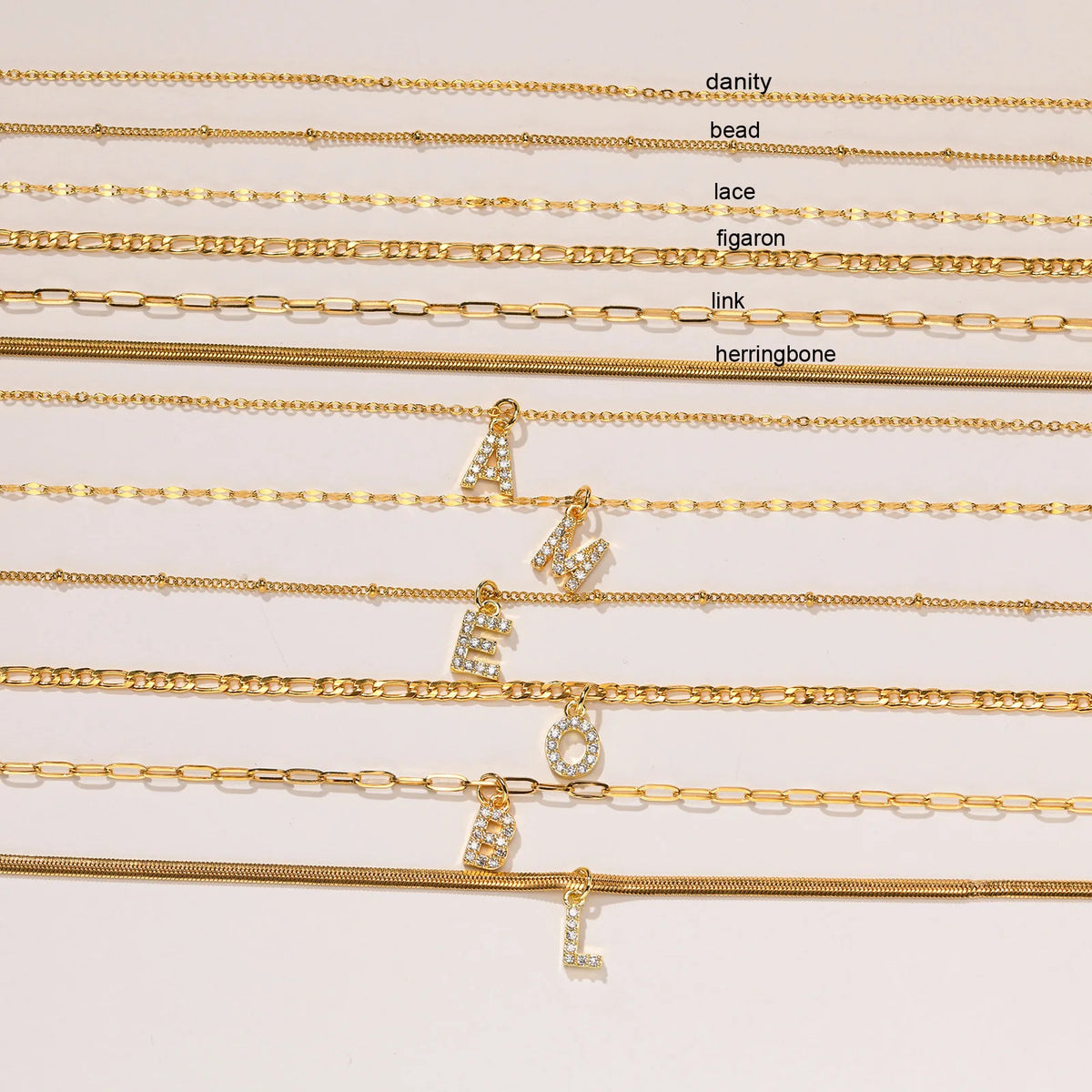 Zirconia Initial Letter Necklace – Gold Snake Chain A–Z Initial Pendant Necklace SPOT