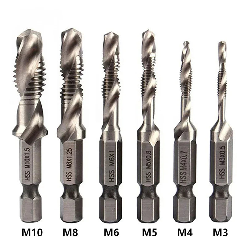 6-Pc Metric Titanium Drill Tap Bit Set M3–M10 | 1/4" Hex Shank