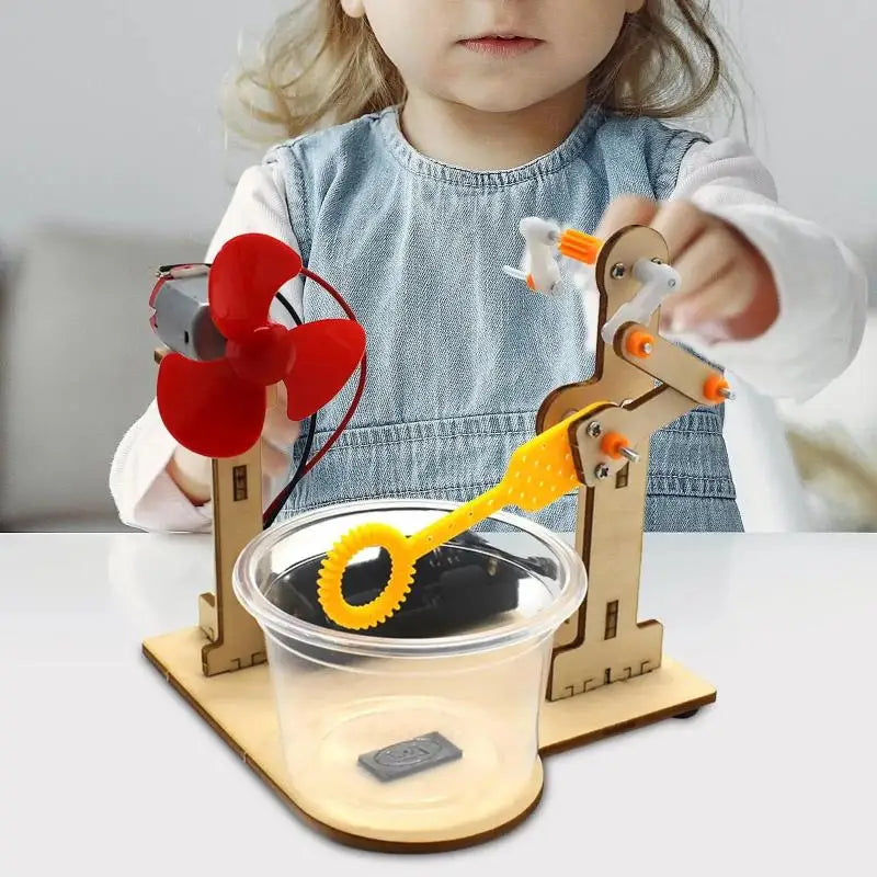 Wooden DIY Hand-Crank Bubble Machine Kit – Kids STEM Toy DIY Science Toy Kit SPOT