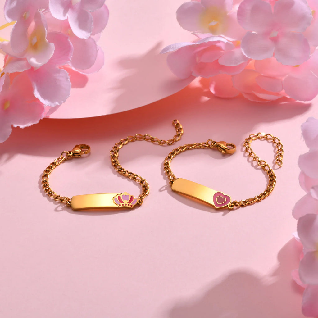 Personalized Name ID Bracelet – Girls Gold Stainless Steel Personalized ID Bracelet SPOT