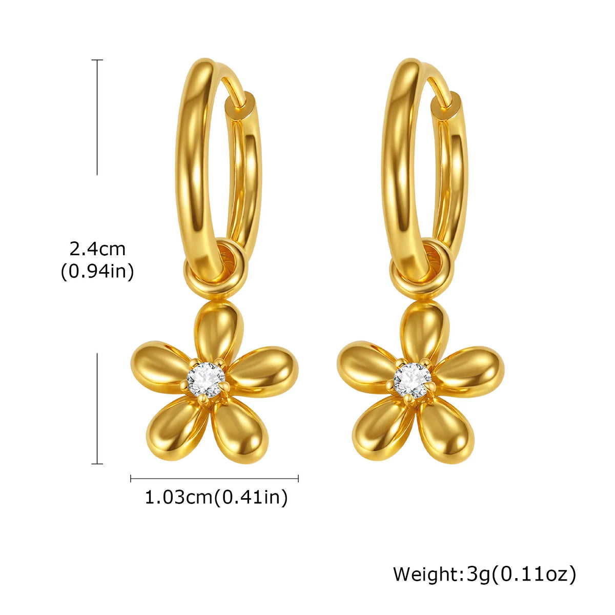 Y-Shape Zirconia Flower Lariat Necklace – Gold, Tarnish Free Pendant Necklace SPOT Earring-ED-853G