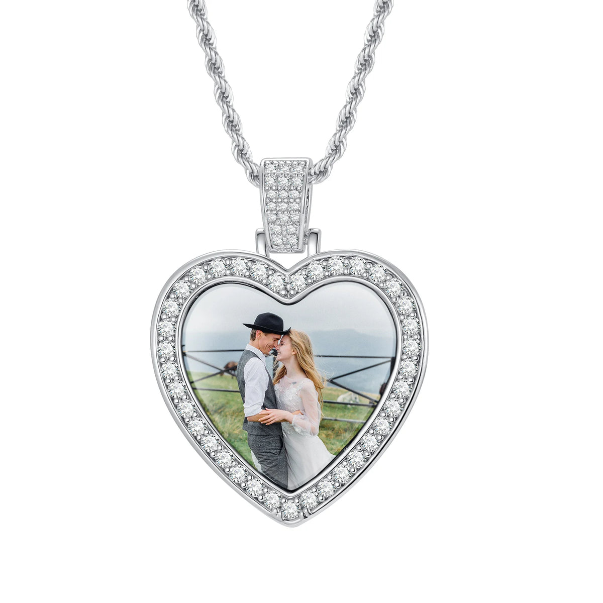 Personalized Photo Heart Necklace – Zirconia Pendant for Women Pendant Necklace SPOT PNB-347S