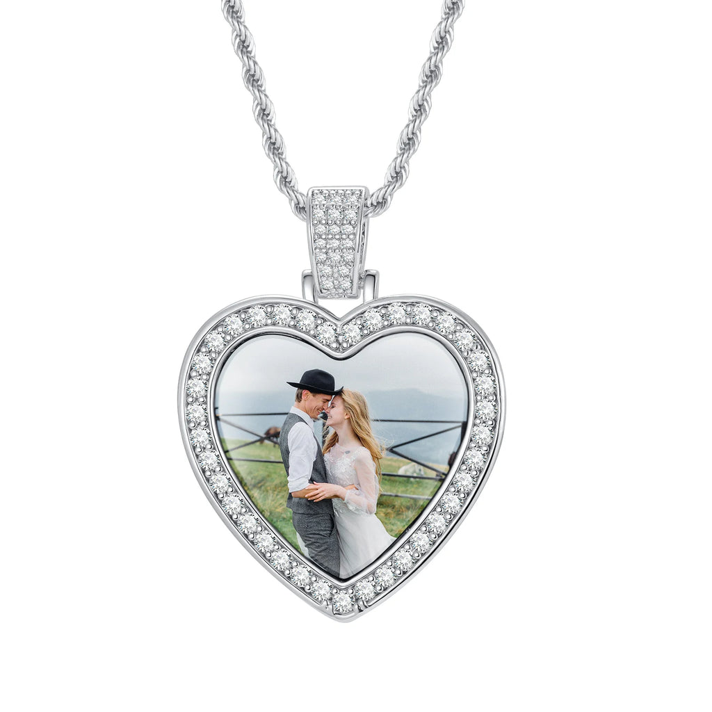 Personalized Photo Heart Necklace – Zirconia Pendant for Women Personalized Pendant Necklace SPOT PNB-347S