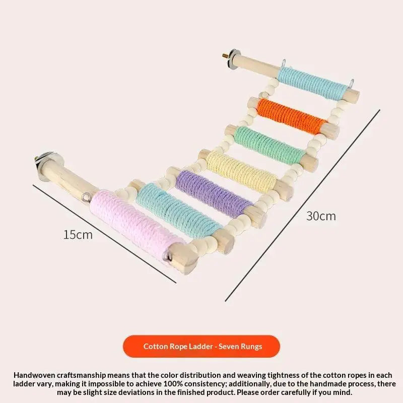 Wooden Parrot Climbing Ladder – Colorful Rope Bird Toy Bird Climbing Toy SPOT M