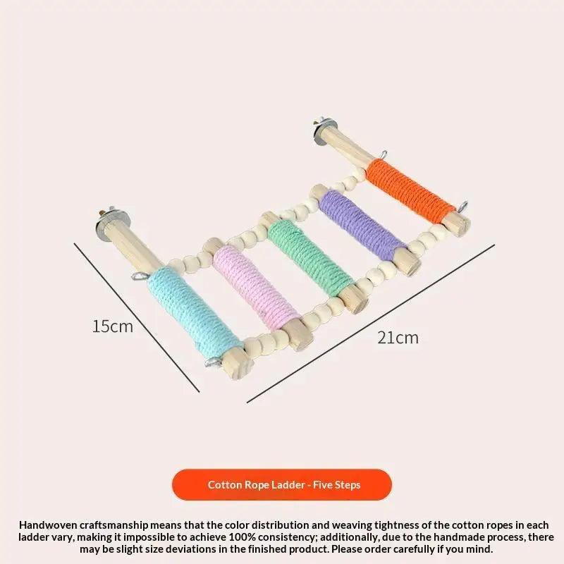 Wooden Parrot Climbing Ladder – Colorful Rope Bird Toy Bird Climbing Toy SPOT S