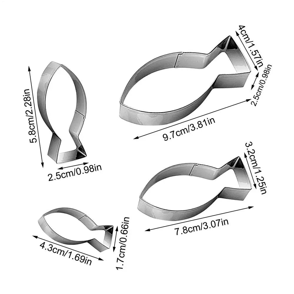 4-Pack Fish Cookie Cutters – Stainless Steel Baking Molds Cookie Cutter Set SPOT A
