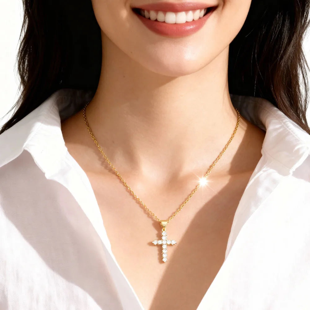 Cubic Zirconia Cross Pendant Necklace for Women – Gold Cross Pendant Necklace SPOT