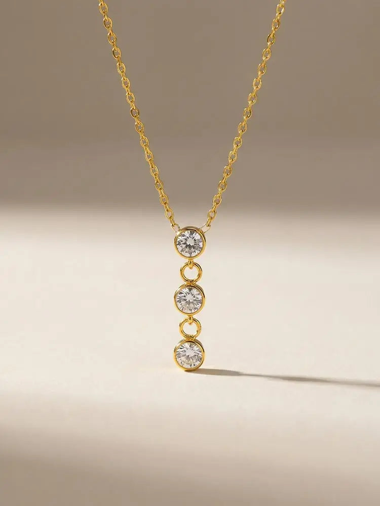Gold Drop Y-Necklace with 3 Zircon Pendants | Women's Jewelry Pendant Necklace SPOT