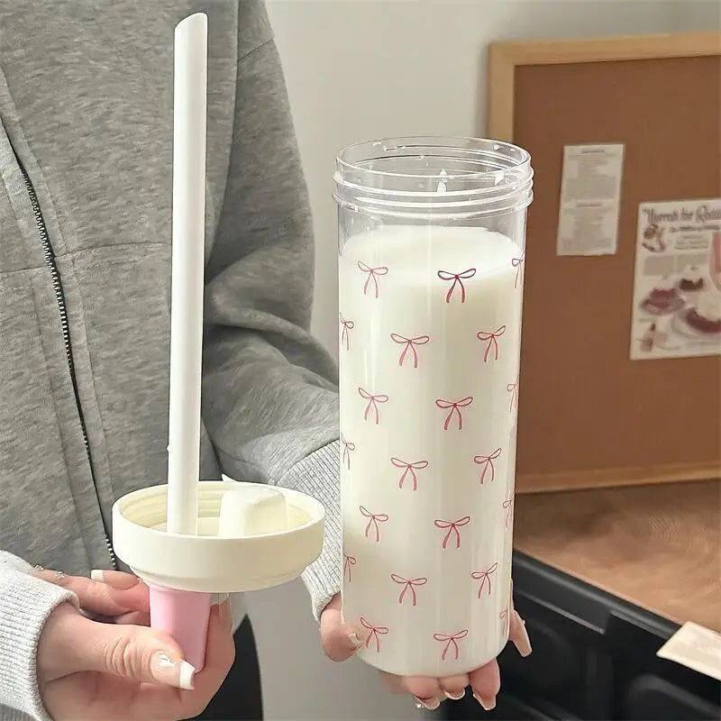 500/700ml Bow Straw Water Bottle – Cute Girls' Drink Cup Straw Water Bottle SPOT