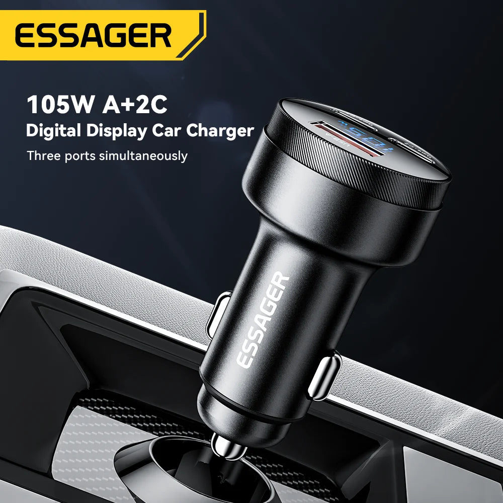 Essager 120W GaN Car Charger – 3-Port QC4.0 PD Fast Charging Car Charger SPOT